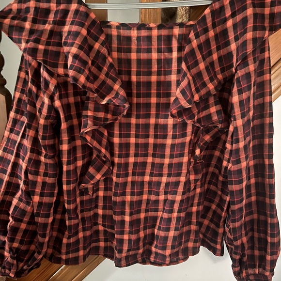 *SOLD* Madewell Plaid Ruffle Blouse - Picture 2 of 6